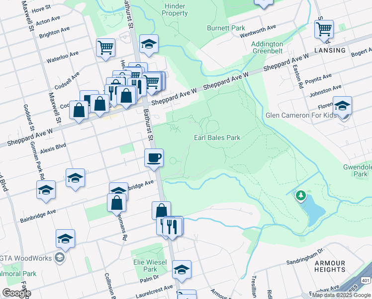 map of restaurants, bars, coffee shops, grocery stores, and more near Raoul Wallenberg Road in Toronto