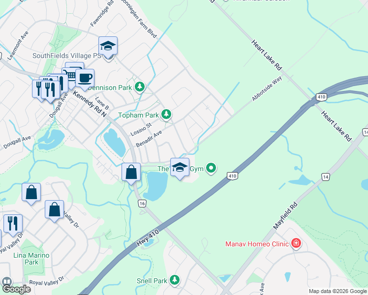 map of restaurants, bars, coffee shops, grocery stores, and more near 10 Learmont Avenue in Regional Municipality of Peel