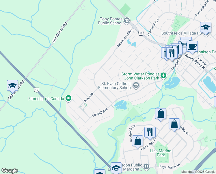 map of restaurants, bars, coffee shops, grocery stores, and more near 31 Fieldstone Lane Avenue in Regional Municipality of Peel