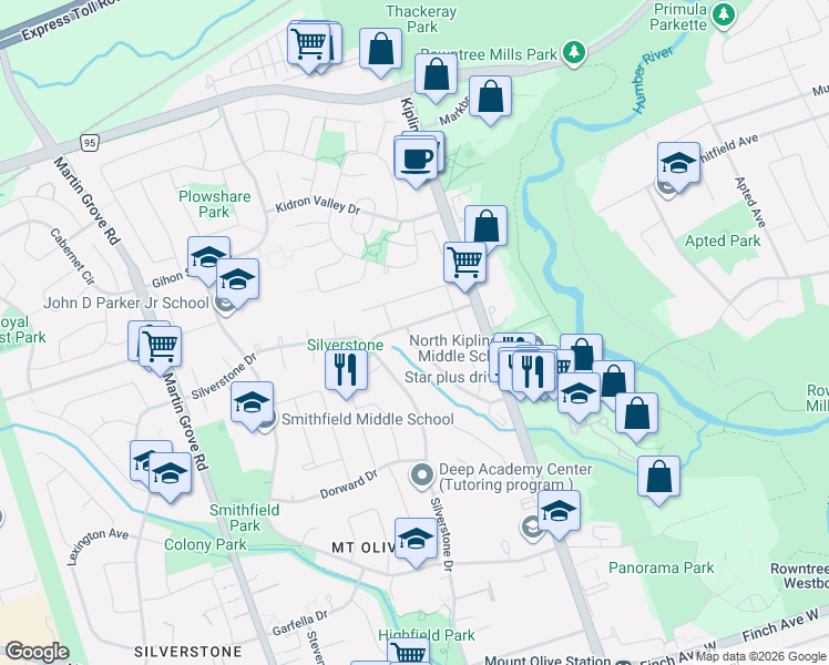 map of restaurants, bars, coffee shops, grocery stores, and more near 41 Annabelle Drive in Toronto