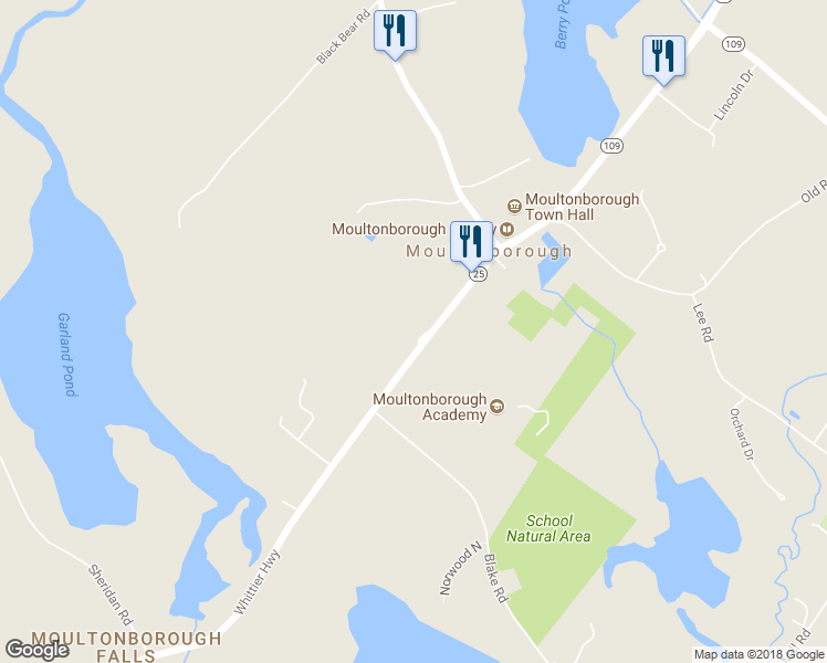 map of restaurants, bars, coffee shops, grocery stores, and more near 959 Whittier Highway in Moultonborough
