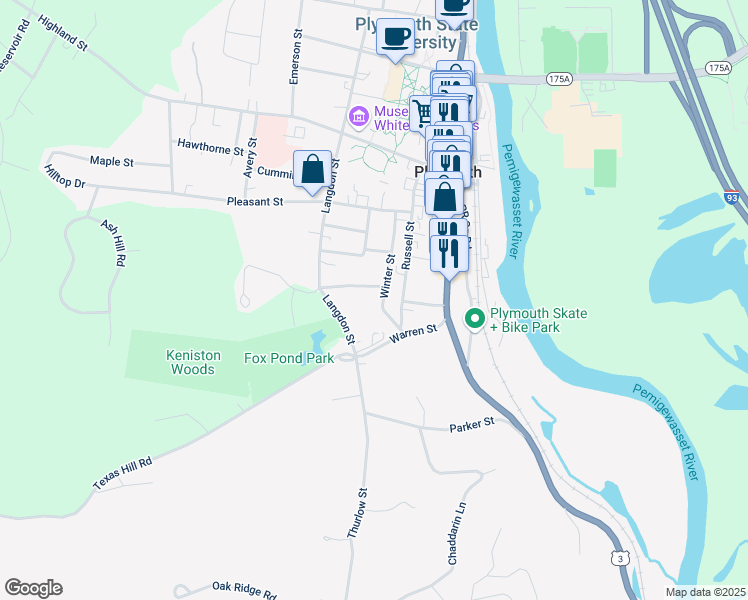map of restaurants, bars, coffee shops, grocery stores, and more near 26 Winter Street in Plymouth