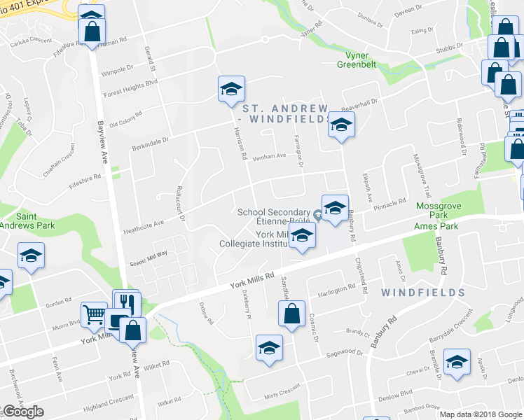 map of restaurants, bars, coffee shops, grocery stores, and more near 2 Colvestone Road in Toronto