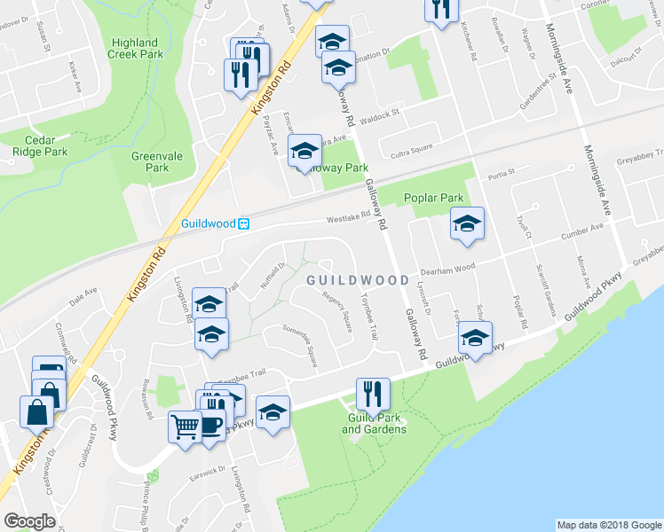 map of restaurants, bars, coffee shops, grocery stores, and more near 12 Wythenshawe Wood in Toronto