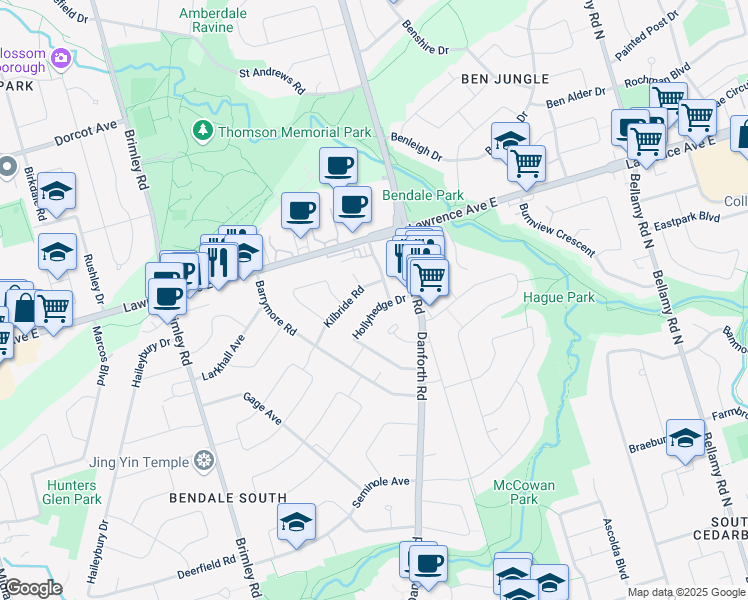 map of restaurants, bars, coffee shops, grocery stores, and more near in Toronto