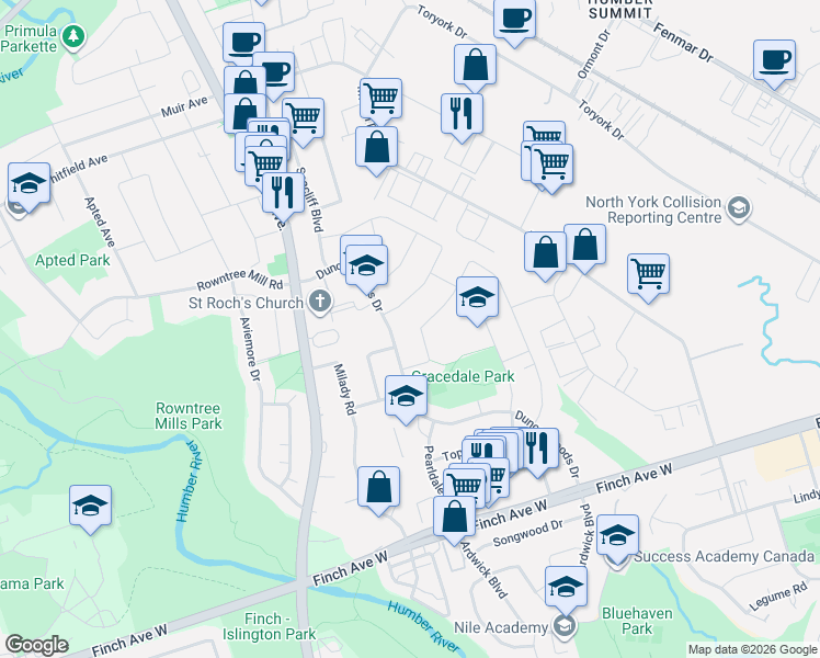 map of restaurants, bars, coffee shops, grocery stores, and more near 48 Goldsboro Road in Toronto