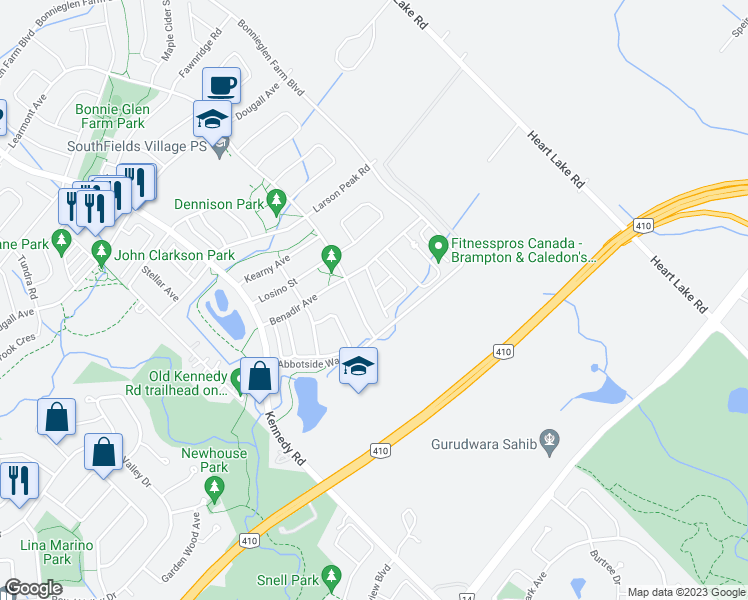 map of restaurants, bars, coffee shops, grocery stores, and more near 30 Cedarcrest Street in Regional Municipality of Peel