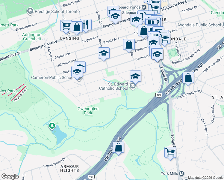 map of restaurants, bars, coffee shops, grocery stores, and more near in Toronto