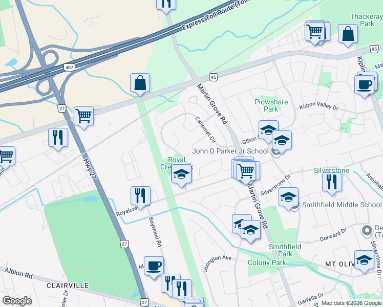 map of restaurants, bars, coffee shops, grocery stores, and more near in Toronto