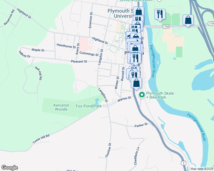 map of restaurants, bars, coffee shops, grocery stores, and more near Fox Park Drive in Plymouth