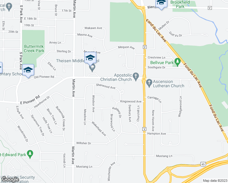 map of restaurants, bars, coffee shops, grocery stores, and more near 566 Sherwood Avenue in Fond du Lac