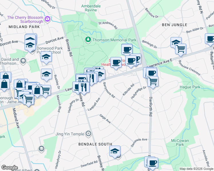 map of restaurants, bars, coffee shops, grocery stores, and more near in Toronto