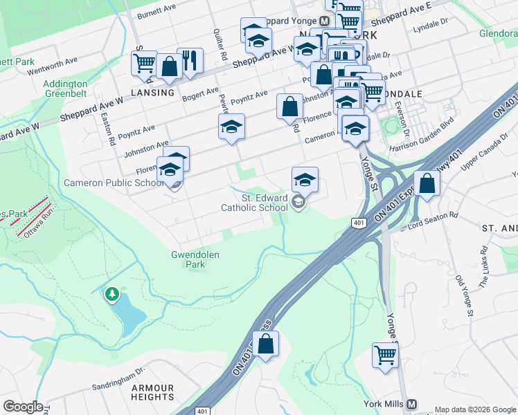 map of restaurants, bars, coffee shops, grocery stores, and more near 19 Walker Road in Toronto