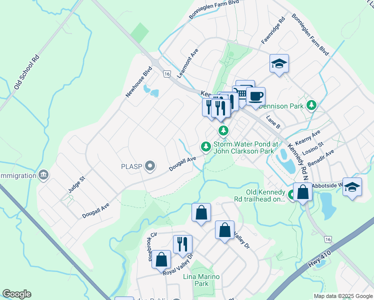 map of restaurants, bars, coffee shops, grocery stores, and more near 124 Tundra Road in Caledon