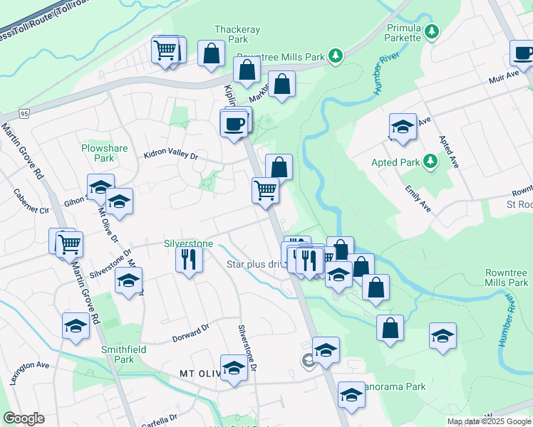 map of restaurants, bars, coffee shops, grocery stores, and more near 2 Beaconhill Road in Toronto