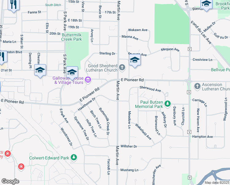 map of restaurants, bars, coffee shops, grocery stores, and more near 912 Martin Avenue in Fond du Lac