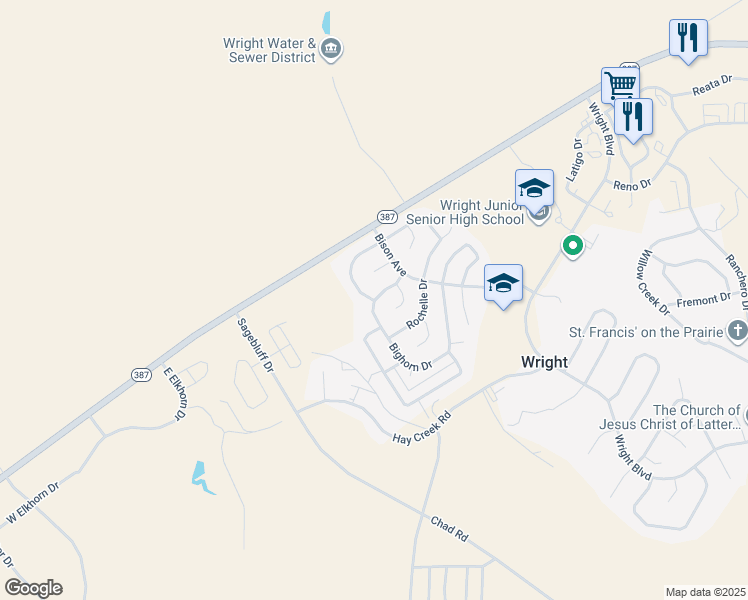 map of restaurants, bars, coffee shops, grocery stores, and more near 199 Prairieview Dr in Wright