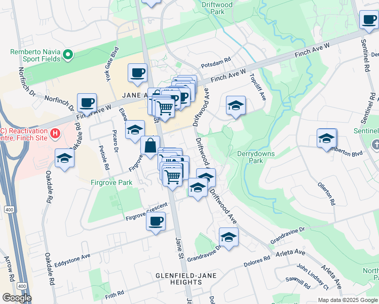 map of restaurants, bars, coffee shops, grocery stores, and more near 126 Venetian Crescent in Toronto