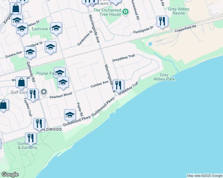 map of restaurants, bars, coffee shops, grocery stores, and more near in Toronto