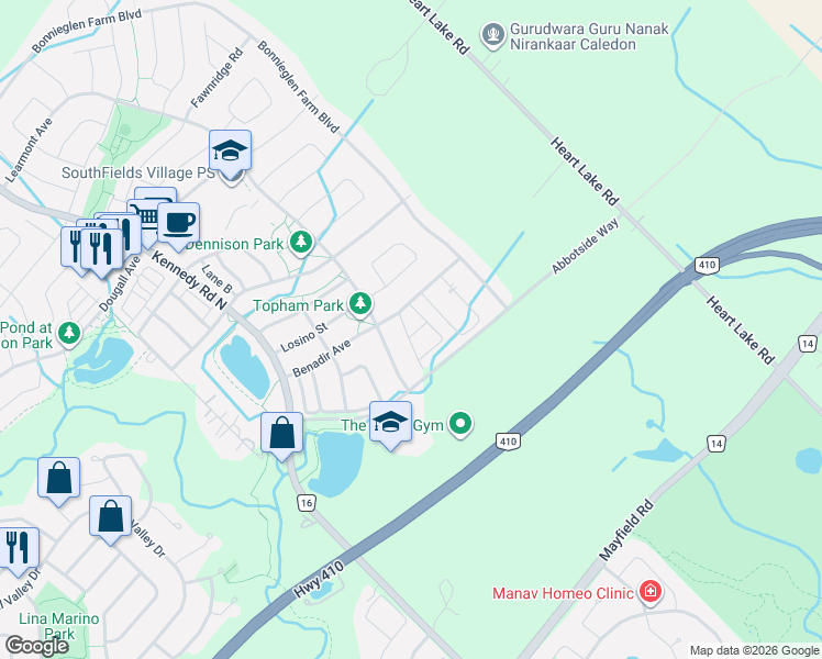map of restaurants, bars, coffee shops, grocery stores, and more near 2 Nectarlane Avenue in Regional Municipality of Peel