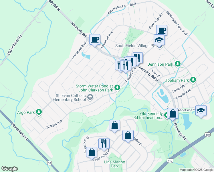 map of restaurants, bars, coffee shops, grocery stores, and more near 91 Tundra Road in Caledon