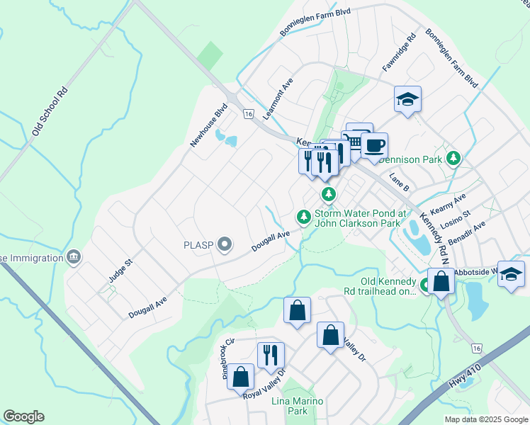 map of restaurants, bars, coffee shops, grocery stores, and more near 124 Tundra Road in Caledon