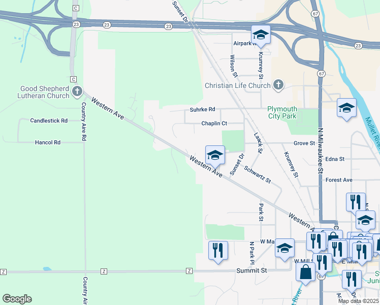 map of restaurants, bars, coffee shops, grocery stores, and more near in Plymouth
