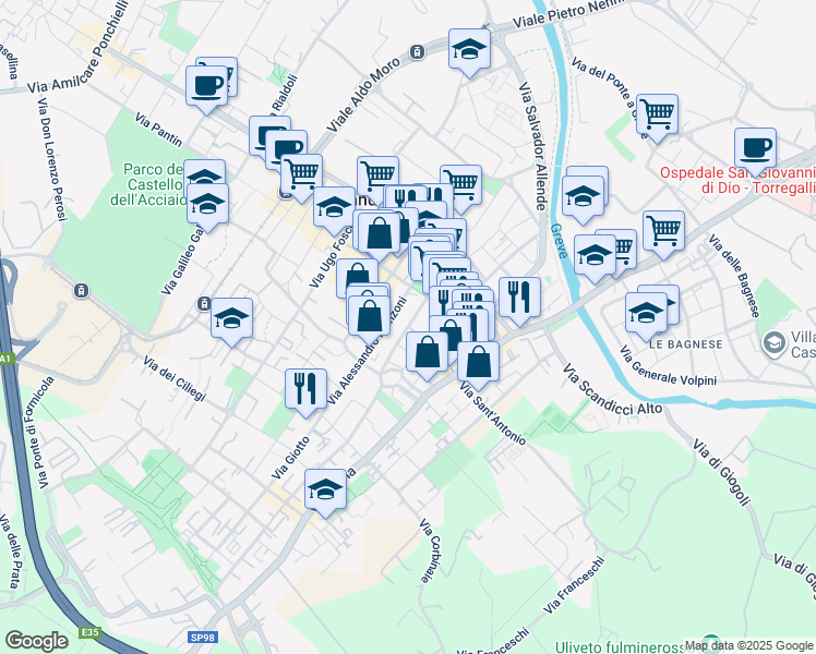 map of restaurants, bars, coffee shops, grocery stores, and more near 2 Via Renato Fucini in Scandicci