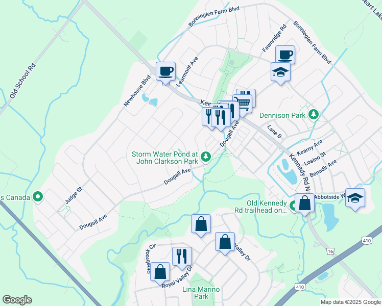 map of restaurants, bars, coffee shops, grocery stores, and more near 113 Tundra Road in Caledon