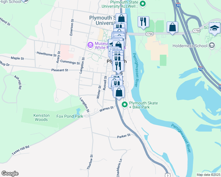 map of restaurants, bars, coffee shops, grocery stores, and more near 6 Main Street in Plymouth