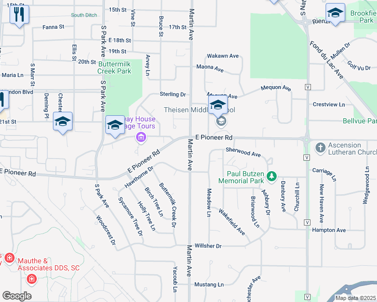 map of restaurants, bars, coffee shops, grocery stores, and more near 912 Martin Avenue in Fond du Lac