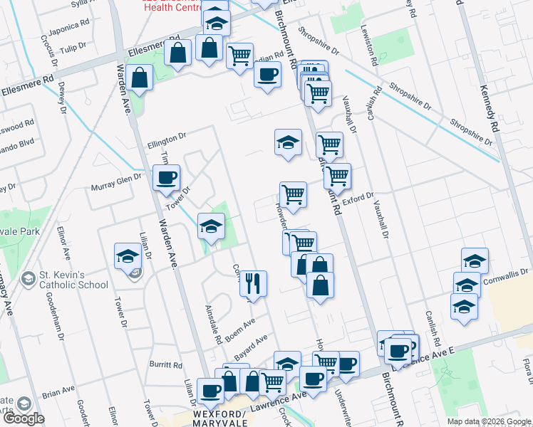 map of restaurants, bars, coffee shops, grocery stores, and more near 22 Laura Secord Walk in Toronto