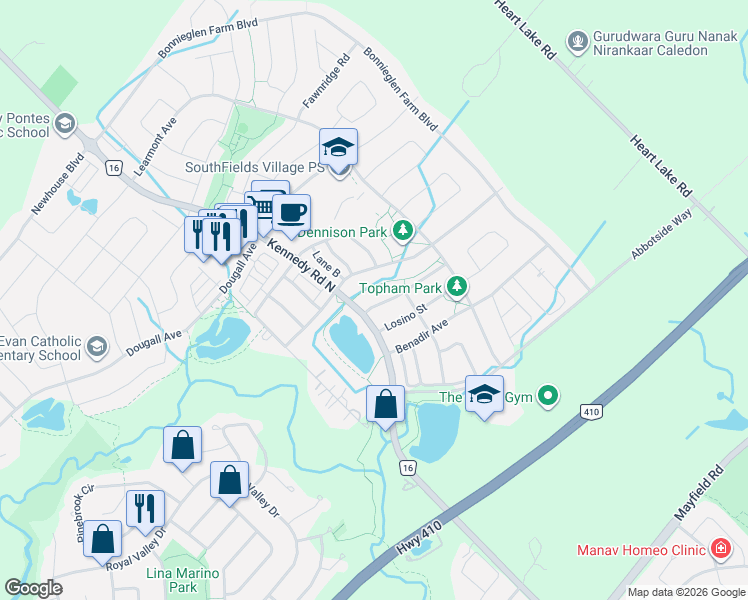 map of restaurants, bars, coffee shops, grocery stores, and more near 8 Kearny Avenue in Regional Municipality of Peel