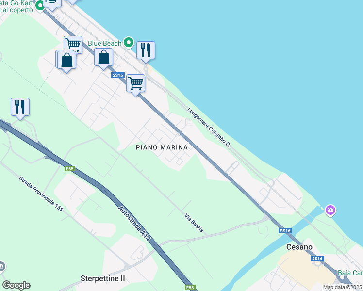 map of restaurants, bars, coffee shops, grocery stores, and more near 1 Via Raffaello Sanzio in Marotta