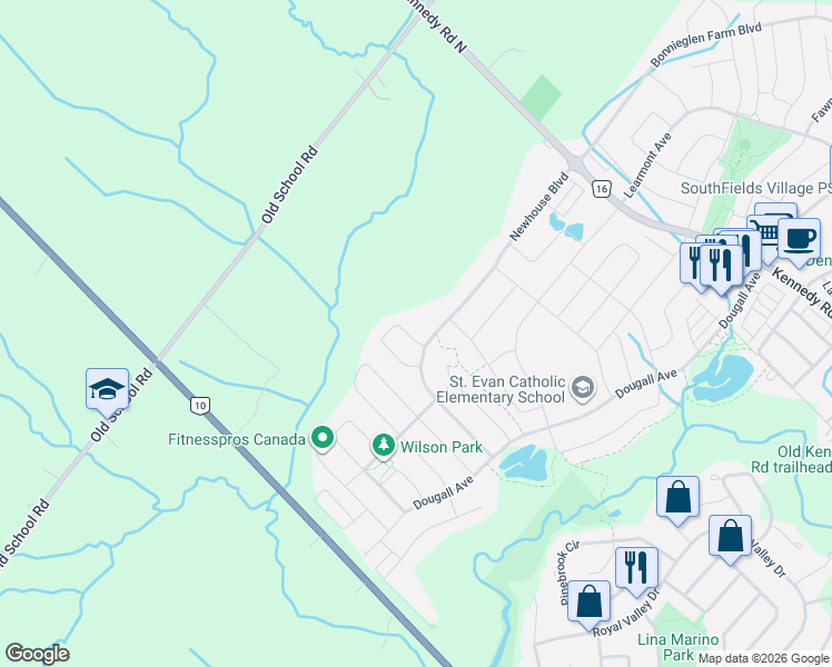 map of restaurants, bars, coffee shops, grocery stores, and more near 35 Brookwater Crescent in Regional Municipality of Peel