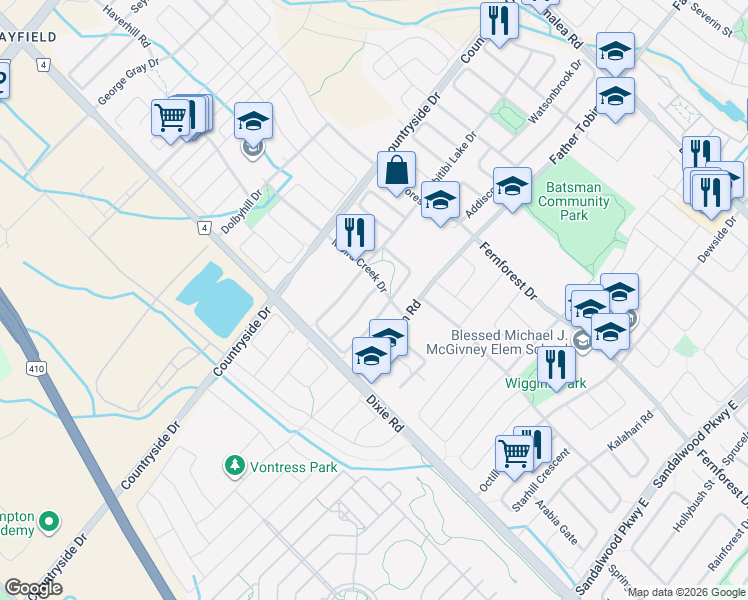 map of restaurants, bars, coffee shops, grocery stores, and more near in Brampton