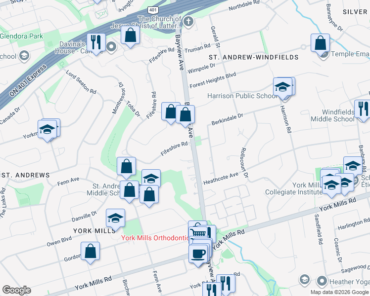 map of restaurants, bars, coffee shops, grocery stores, and more near in Toronto