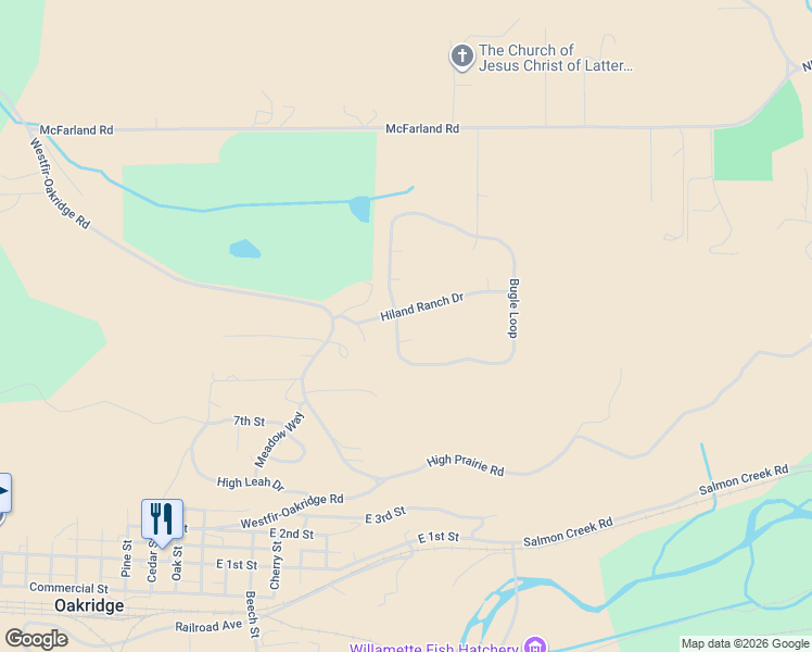 map of restaurants, bars, coffee shops, grocery stores, and more near 48521 Hiland Ranch Drive in Oakridge