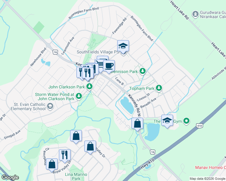 map of restaurants, bars, coffee shops, grocery stores, and more near 11 Alnwick Avenue in Caledon