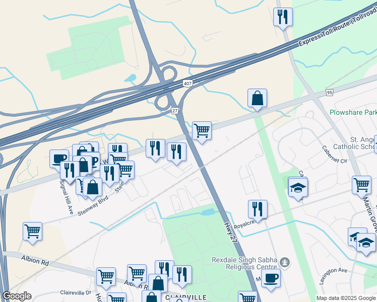 map of restaurants, bars, coffee shops, grocery stores, and more near in Toronto