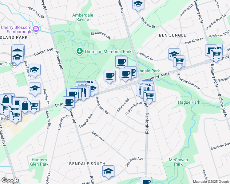 map of restaurants, bars, coffee shops, grocery stores, and more near in Toronto