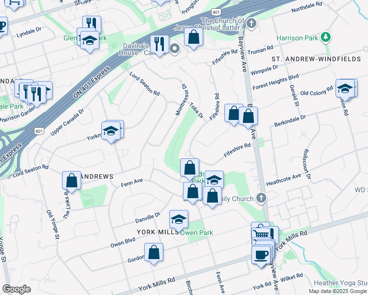 map of restaurants, bars, coffee shops, grocery stores, and more near 38 Fifeshire Road in Toronto