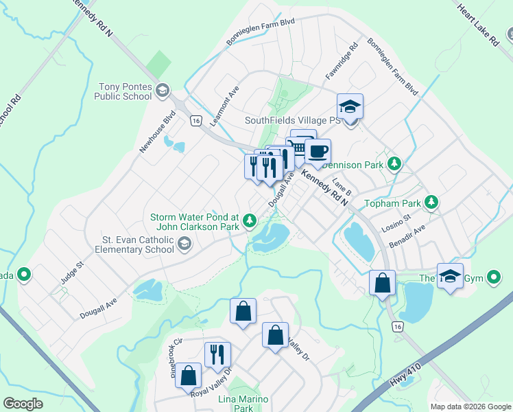 map of restaurants, bars, coffee shops, grocery stores, and more near 9 Melbrit Lane in Regional Municipality of Peel