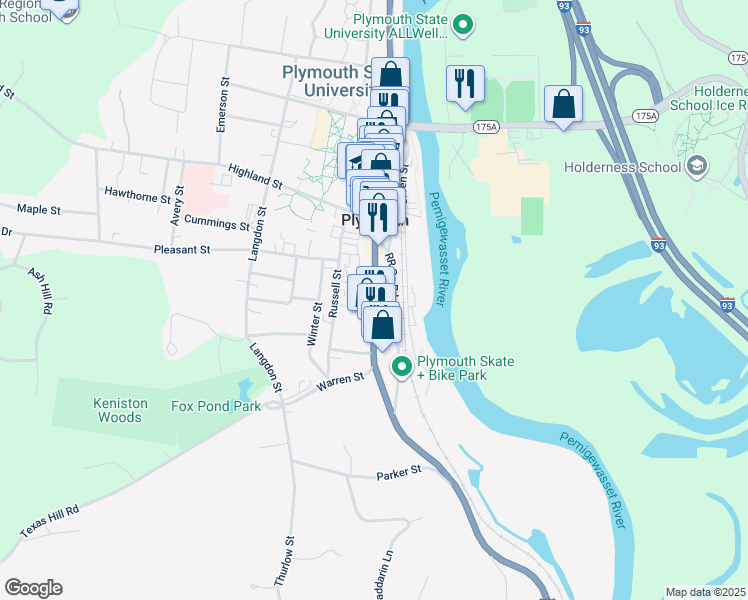 map of restaurants, bars, coffee shops, grocery stores, and more near 6 Main Street in Plymouth