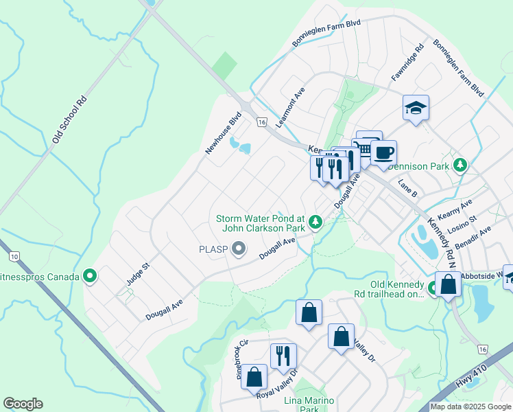 map of restaurants, bars, coffee shops, grocery stores, and more near 110 Royal Fern Crescent in Regional Municipality of Peel