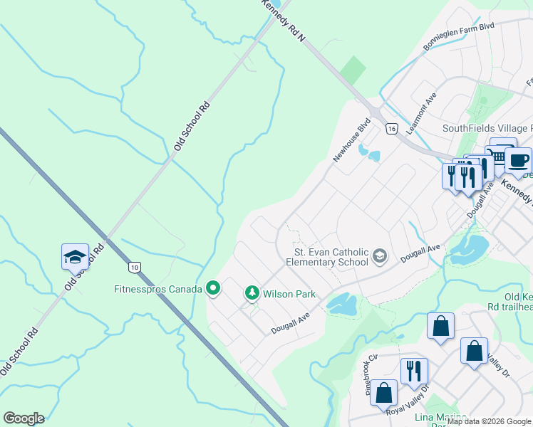 map of restaurants, bars, coffee shops, grocery stores, and more near 35 Brookwater Crescent in Regional Municipality of Peel
