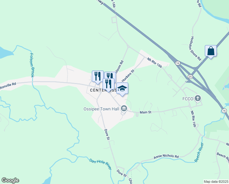 map of restaurants, bars, coffee shops, grocery stores, and more near in Ossipee