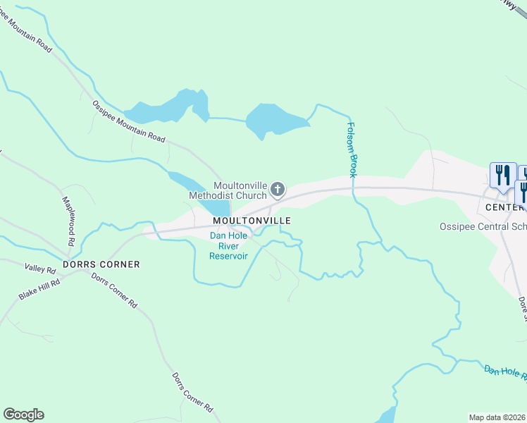 map of restaurants, bars, coffee shops, grocery stores, and more near 109 Moultonville Road in Ossipee
