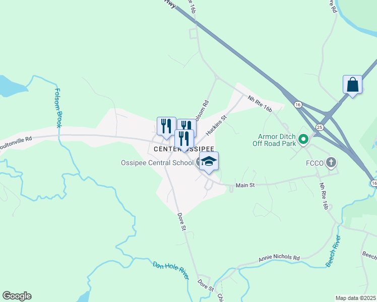 map of restaurants, bars, coffee shops, grocery stores, and more near in Ossipee