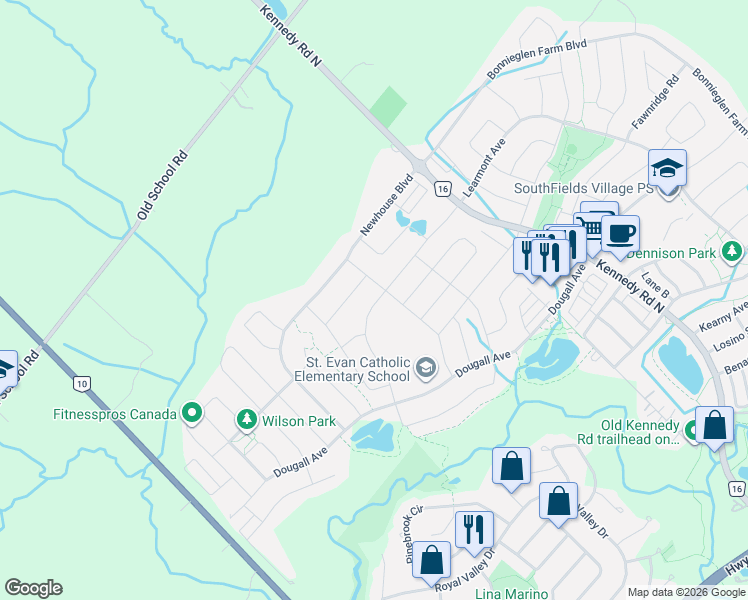 map of restaurants, bars, coffee shops, grocery stores, and more near 47 Dotchson Avenue in Caledon
